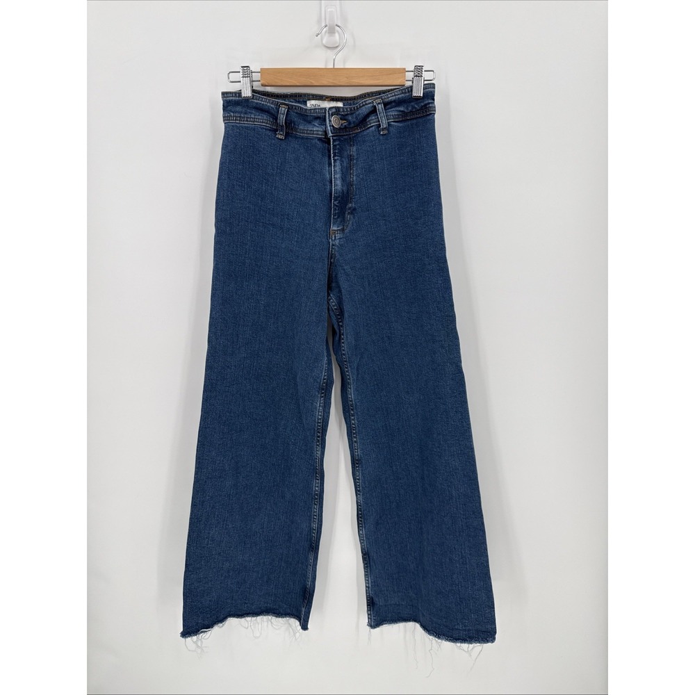 Zara Womens The Marine Straight High-Rise Raw Hem Wide-Leg Jeans Size 6 Retro